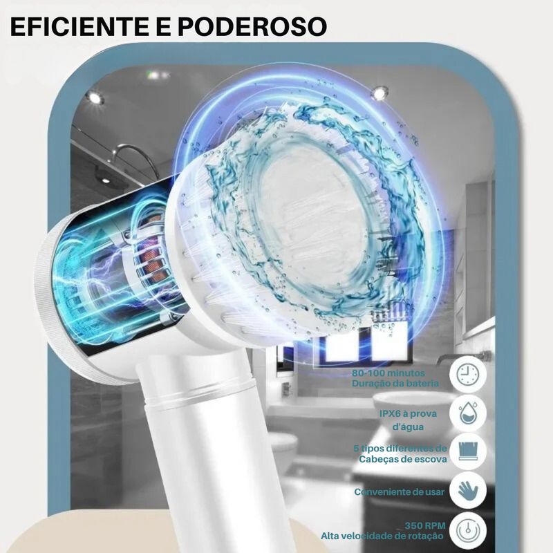 Escova Elétrica 5 em 1 Sem Fio - Prática, Portátil e Multifuncional para Cozinha e Banheiro